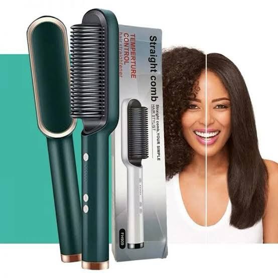 FH909 Professional Electric Hair Straightener Brush – 2-in-1 Fast Heating Temperature Control Straightening Comb for Women
