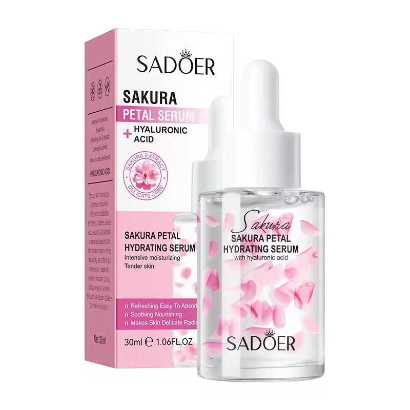 SADOER Sakura Petal Hydrating Facial Serum - 30ml | Hyaluronic Acid Deep Moisturizing & Skin Brightening Serum