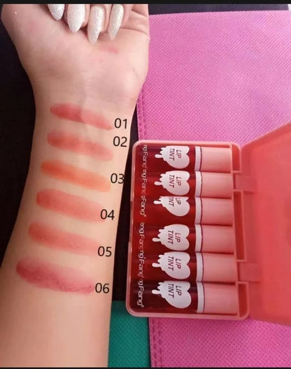 Heng Fang Mini Liquid Lip Tint Set - Pack of 6 | Long-Lasting Waterproof Lip & Cheek Tint