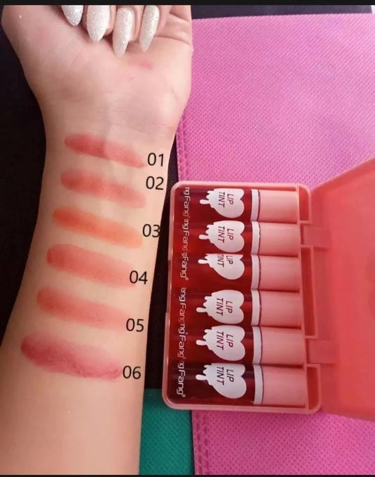 Heng Fang Mini Liquid Lip Tint Set - Pack of 6 | Long-Lasting Waterproof Lip & Cheek Tint