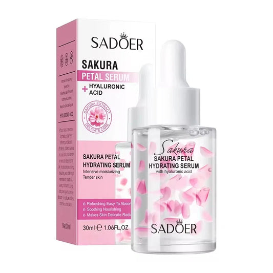 SADOER Sakura Petal Hydrating Facial Serum - 30ml | Hyaluronic Acid Deep Moisturizing & Skin Brightening Serum
